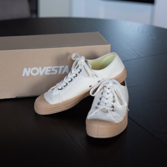 Novesta Cream and White Sneakers with Rubber Toe Cap - Picture 9 of 9